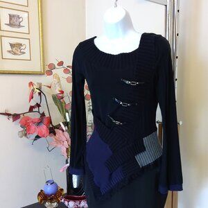 Preowned Belamie Women’s Lightweight Black Cardigan Knit Asymmetrical Sweater